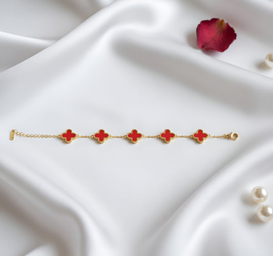 Delicate Gold-Plated Red Clover Charm Bracelet