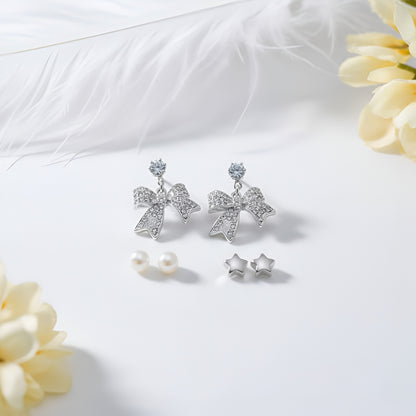 Silver Plated Fancy Wear Bow Necklace and Studs