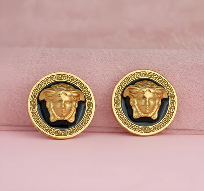 Stainless Steel Gold Plated Verse Black Pendant and Studs