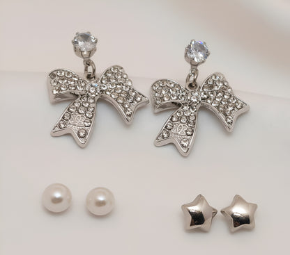 Silver Plated Fancy Wear Bow Necklace and Studs