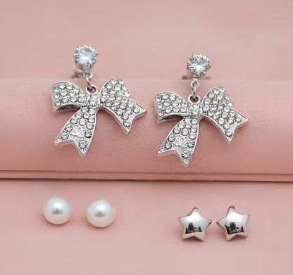 Silver Plated Fancy Wear Bow Necklace and Studs