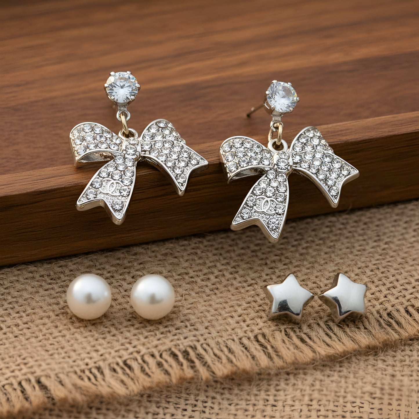 Silver Plated Fancy Wear Bow Necklace and Studs