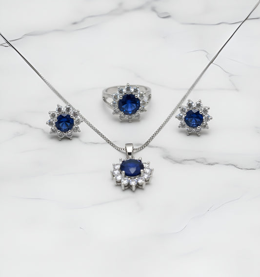 Royal Blue Zirconia Halo Jewelry Set