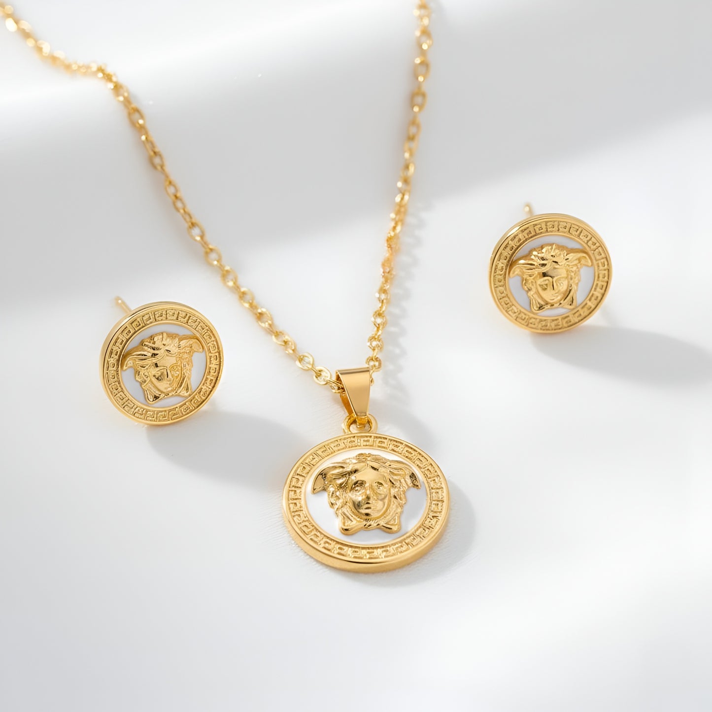 Stainless Steel Gold plated Verse Pendant and Studs