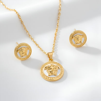 Stainless Steel Gold plated Verse Pendant and Studs