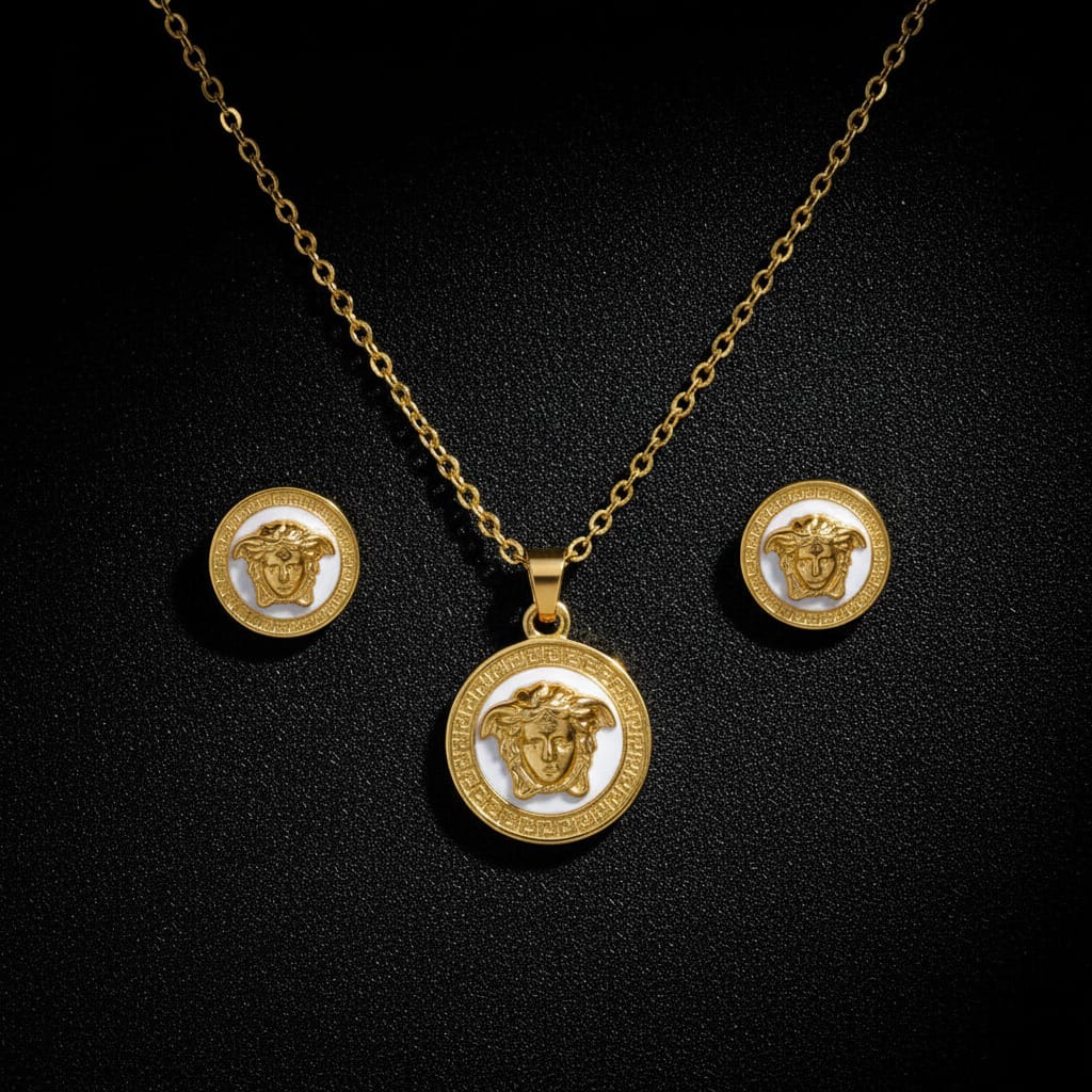 Stainless Steel Gold plated Verse Pendant and Studs