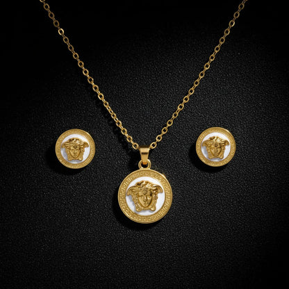 Stainless Steel Gold plated Verse Pendant and Studs