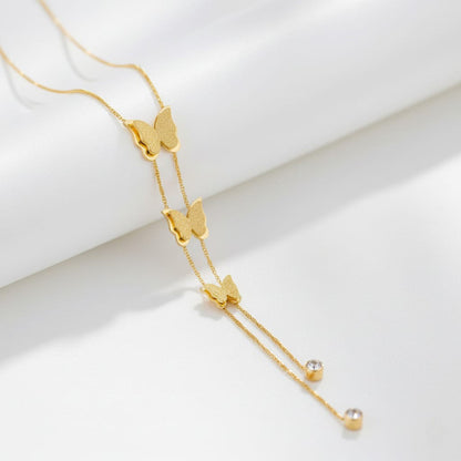 3D Golden Stainless Steel Butterfly Pendant and Studs