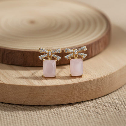 Pink Stone Bowknot Stud Earrings