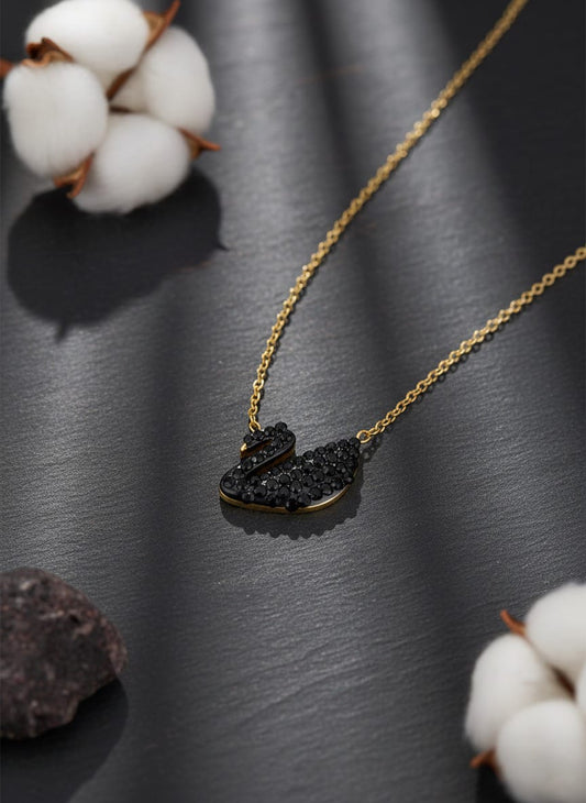 Elegant Black Pave Swan Pendant Necklace
