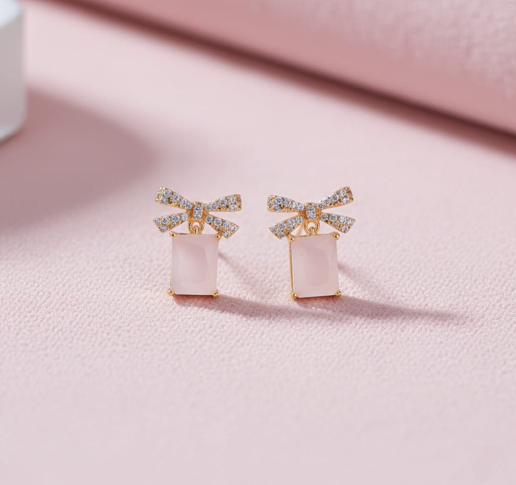 Pink Stone Bowknot Stud Earrings
