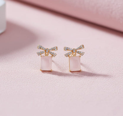 Pink Stone Bowknot Stud Earrings