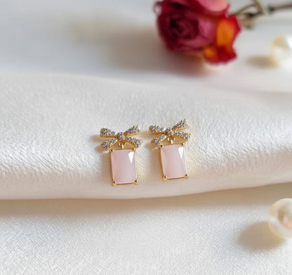Pink Stone Bowknot Stud Earrings