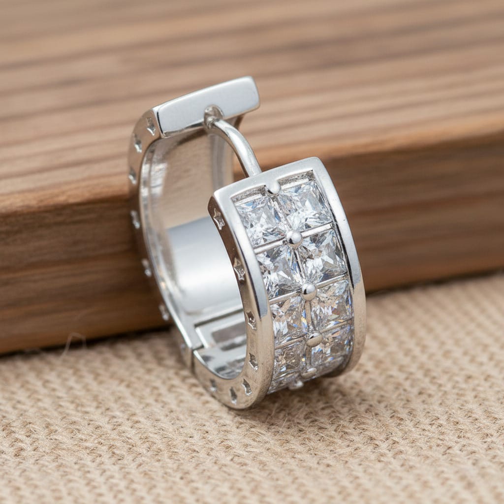 Elegant Gold-Toned Hoop Earrings with Pave Bar Detail