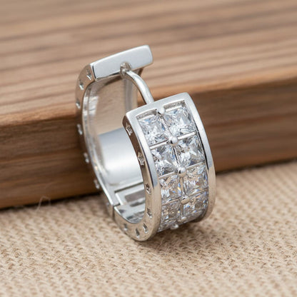 Elegant Gold-Toned Hoop Earrings with Pave Bar Detail