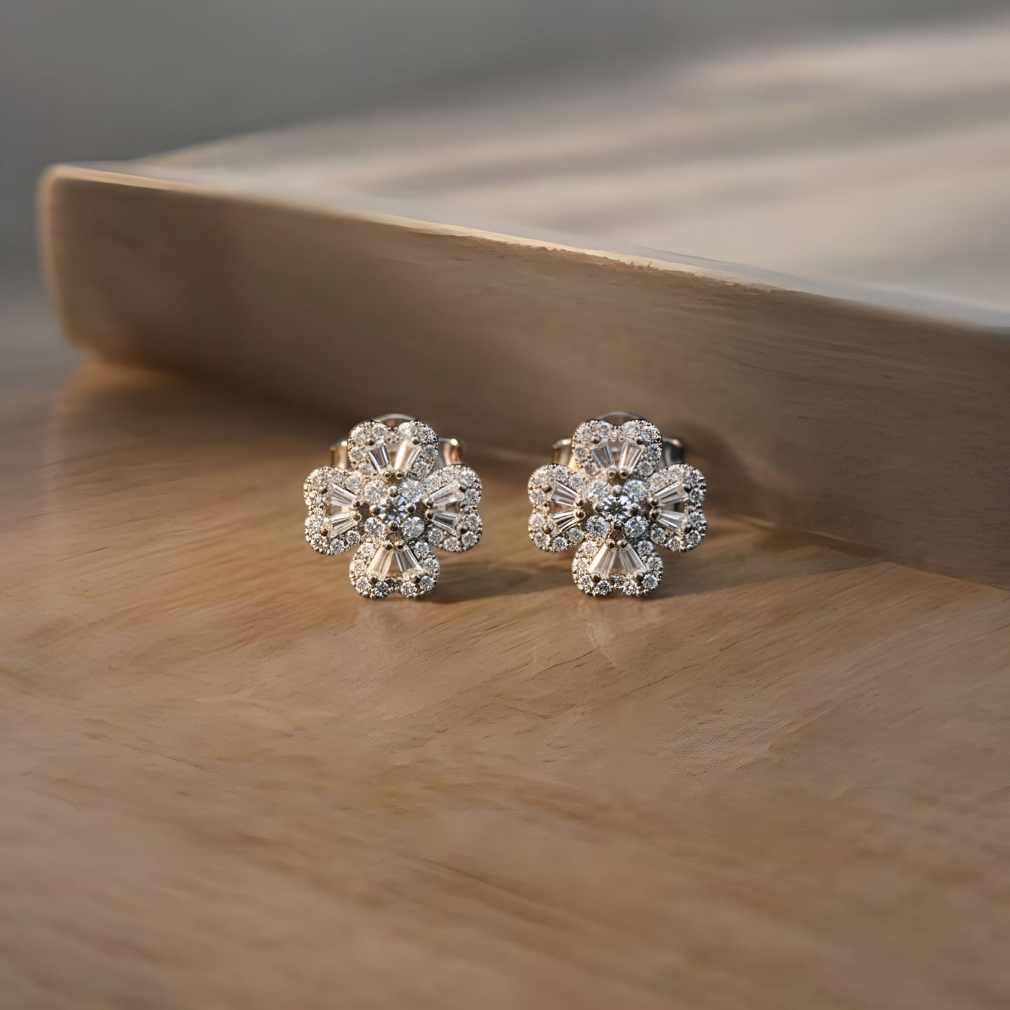 Rotating Pave Flower Stud Earrings