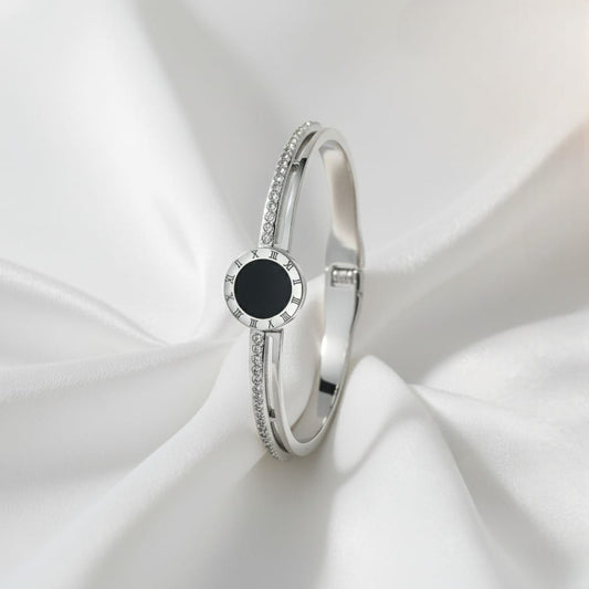 Silver Chic Roman Numeral Bangle with Pave Accents