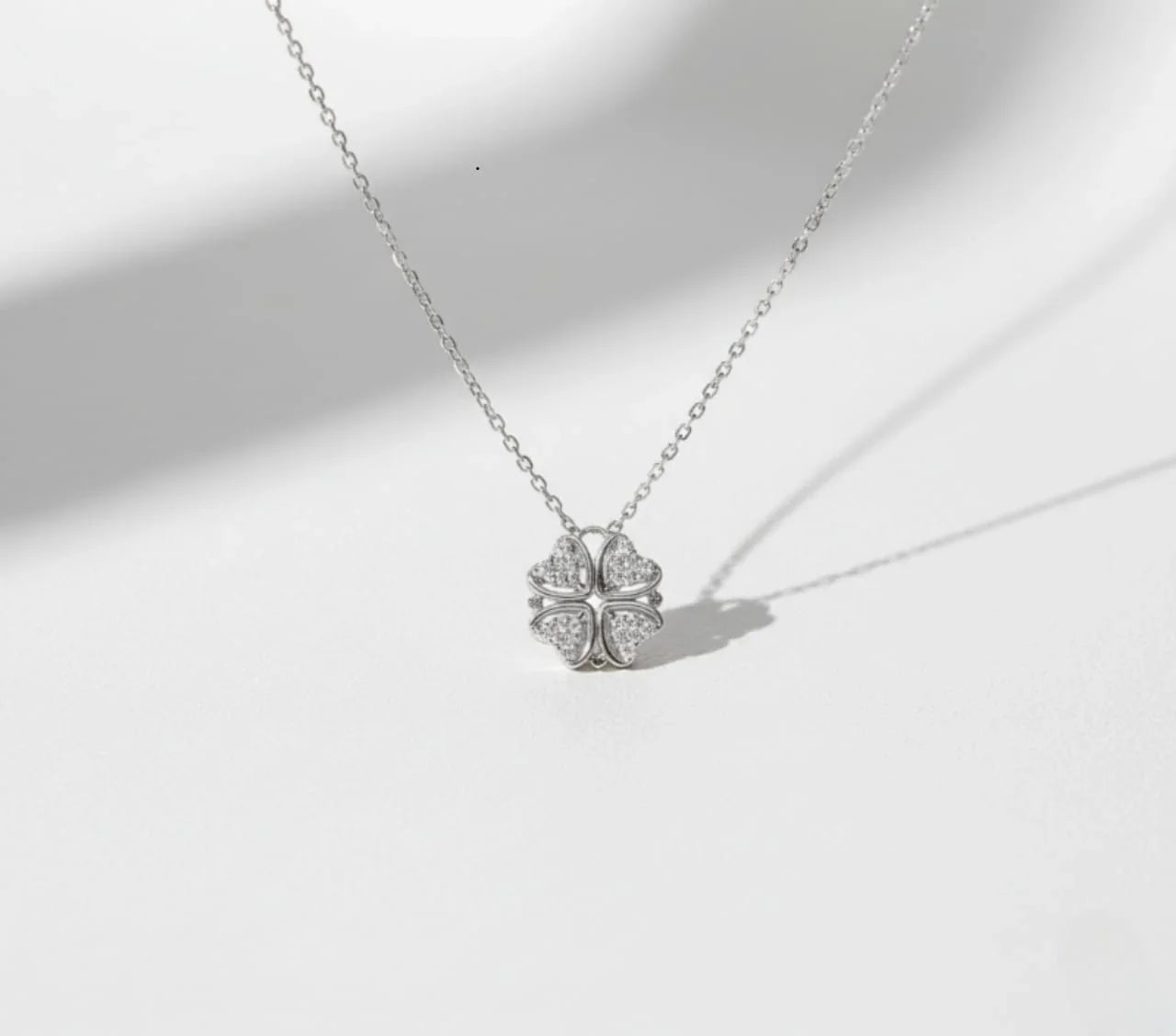 2-in-1 Transformable Silver-Toned Clover & Heart Necklace