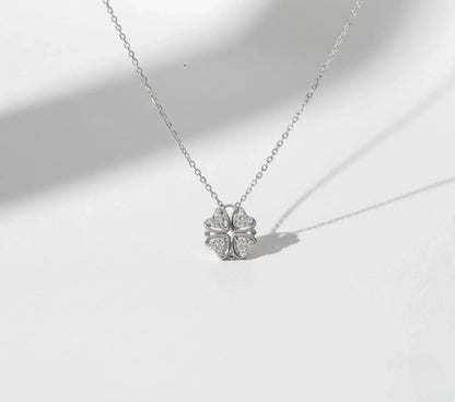 2-in-1 Transformable Silver-Toned Clover & Heart Necklace