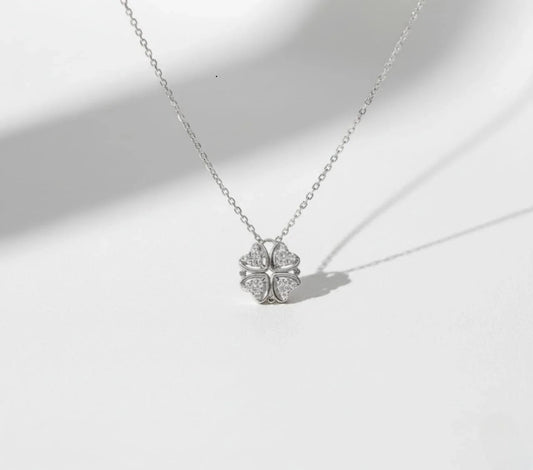 2-in-1 Transformable Silver-Toned Clover & Heart Necklace
