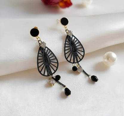 Bold Black & Gold Geometric Dangle Earrings
