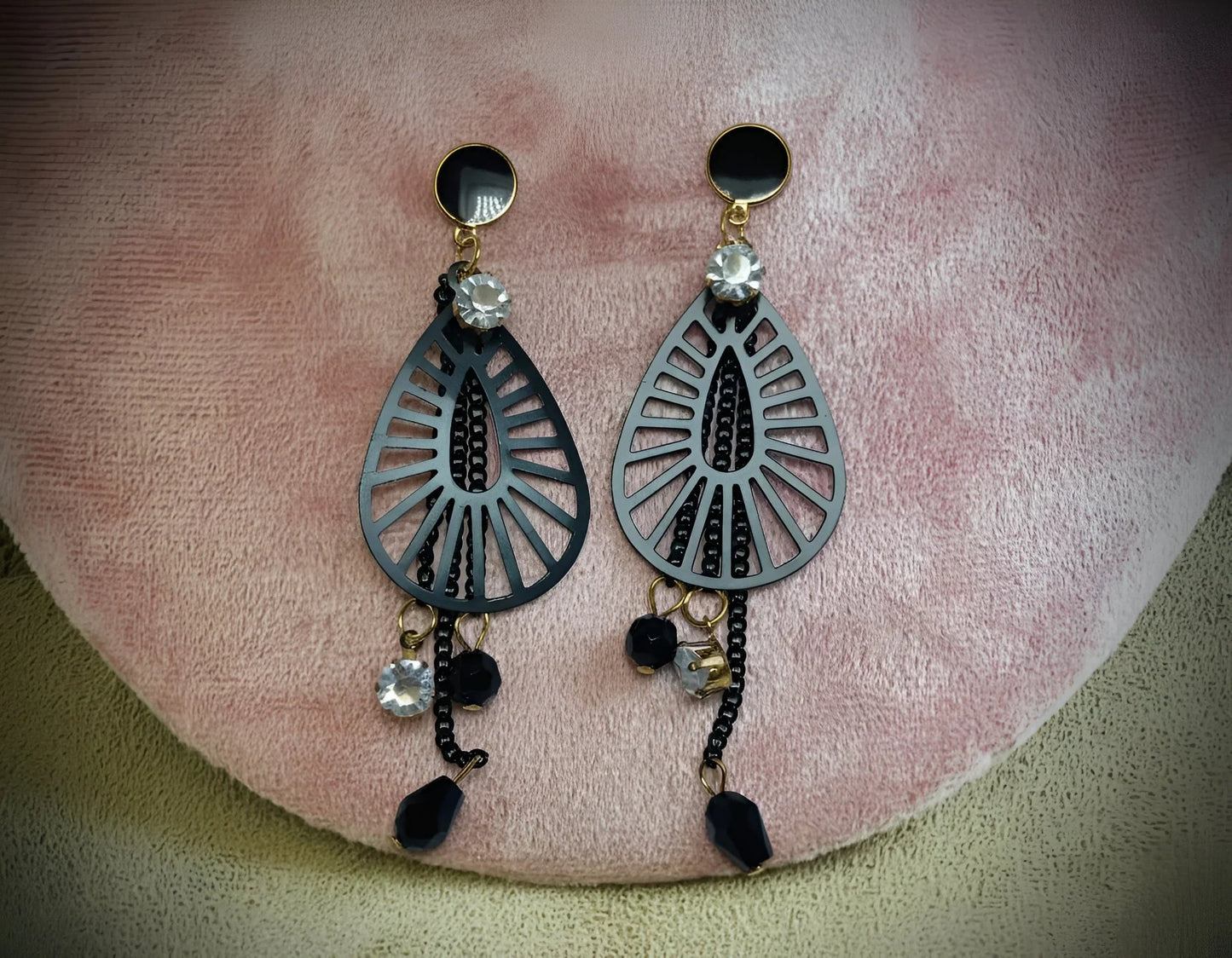 Bold Black & Gold Geometric Dangle Earrings